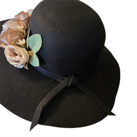 Upcycled Hand Crafted Black Floppy Floral Hat Size OS NWOT
